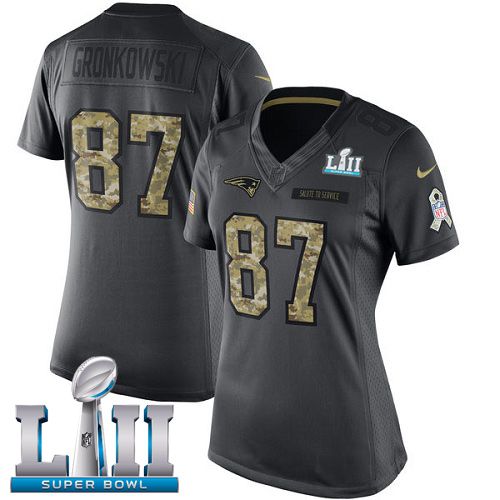 Women New England Patriots #87 Gronkowski Anthracite Salute To Service Limited 2018 Super Bowl NFL Jerseys
